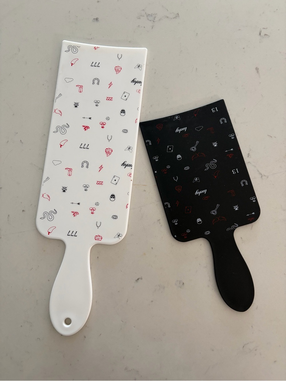 Framar Lucky 13 Patterned Hair Paddle Pack - White & Black